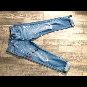Gucci DIY distressed ripped washed jeans
